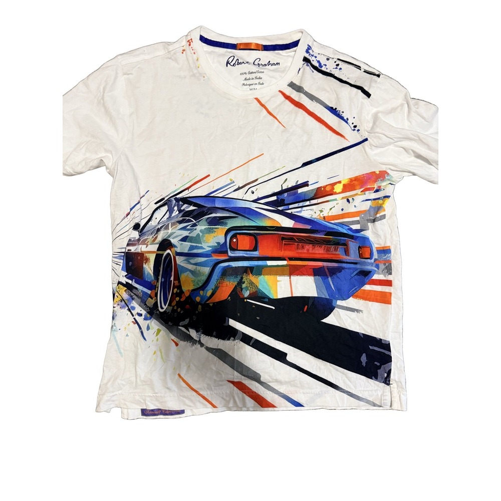 Robert Graham Mens M Car Graphic T Shirt White Abstract Sports Auto Designer